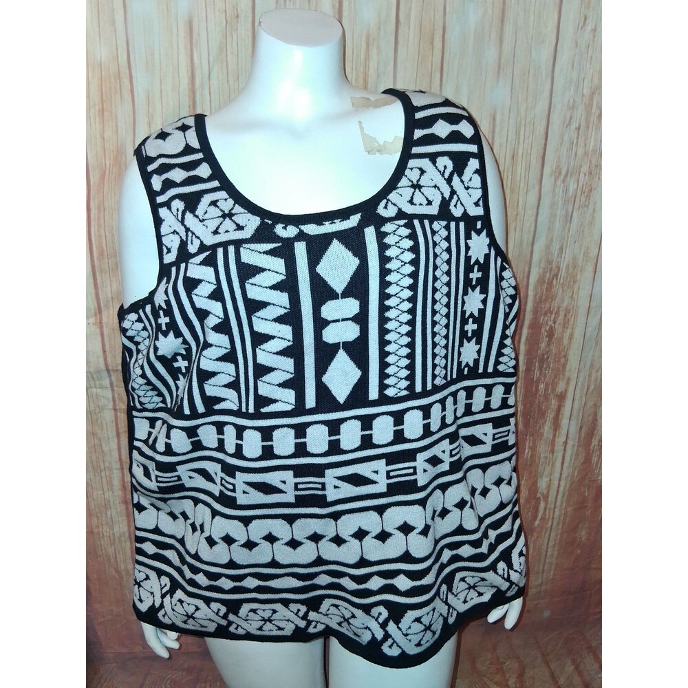 Anne Klein Multicolor Geometric Sleeveless Blouse Sz 2X